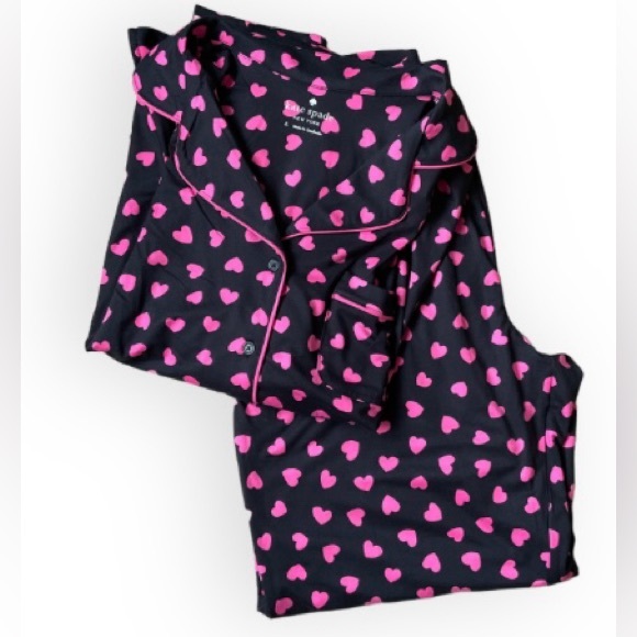 Kate Spade Black and Pink Heart Pajama Set Size L